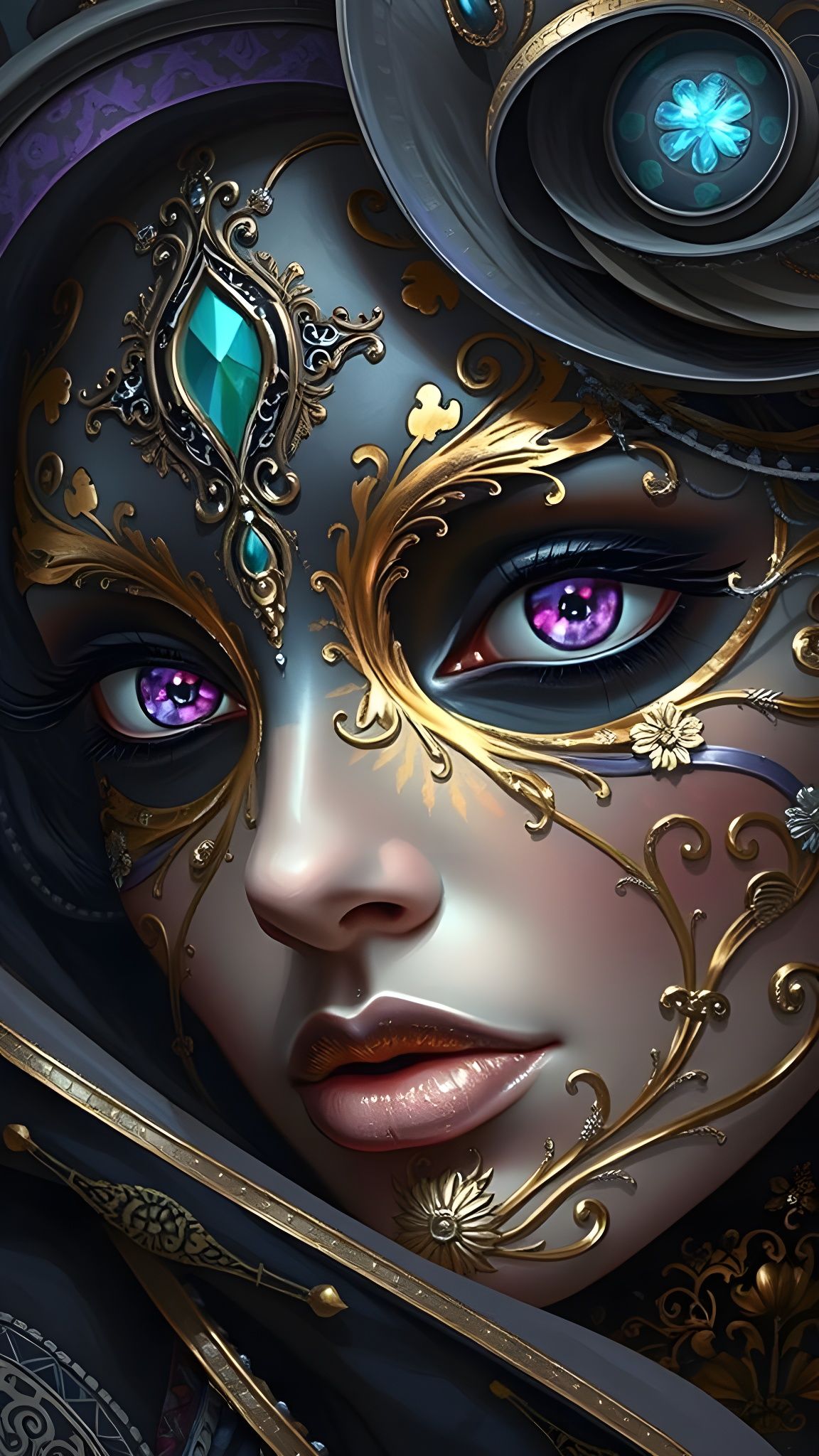 Steampunk Masquerade: Post-Impressionist Acrylic Painting