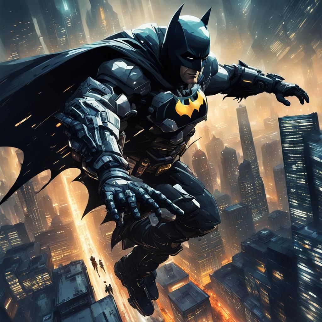 Futuristic Batman Skyscraper Jump: Concept Art