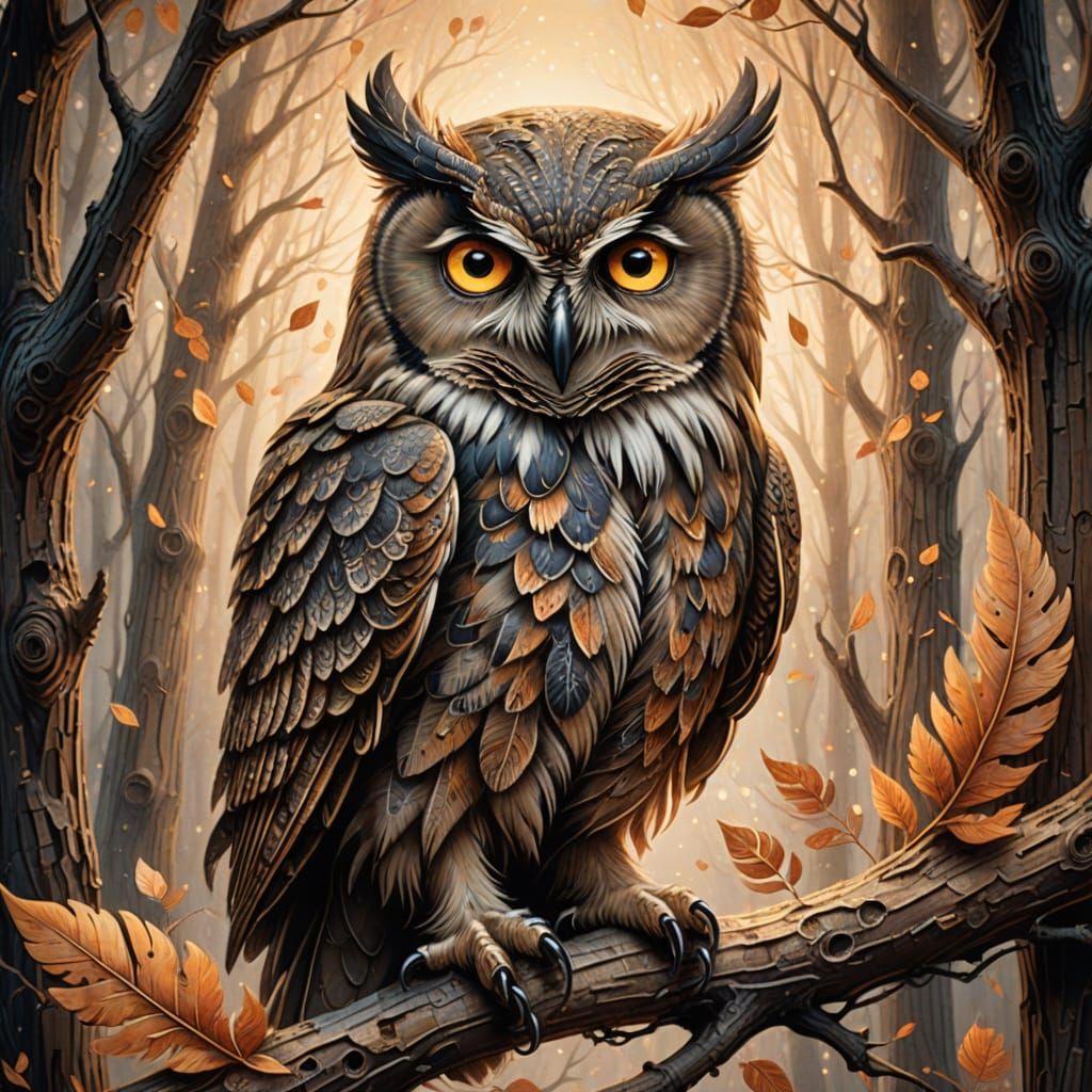 Whimsical Owl Carved From Vintage Pencils