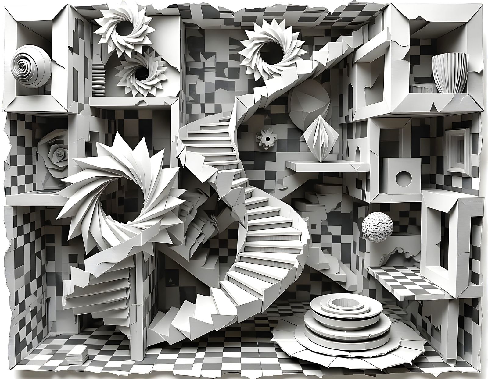 Abstract Paper Sculpture in Black and White