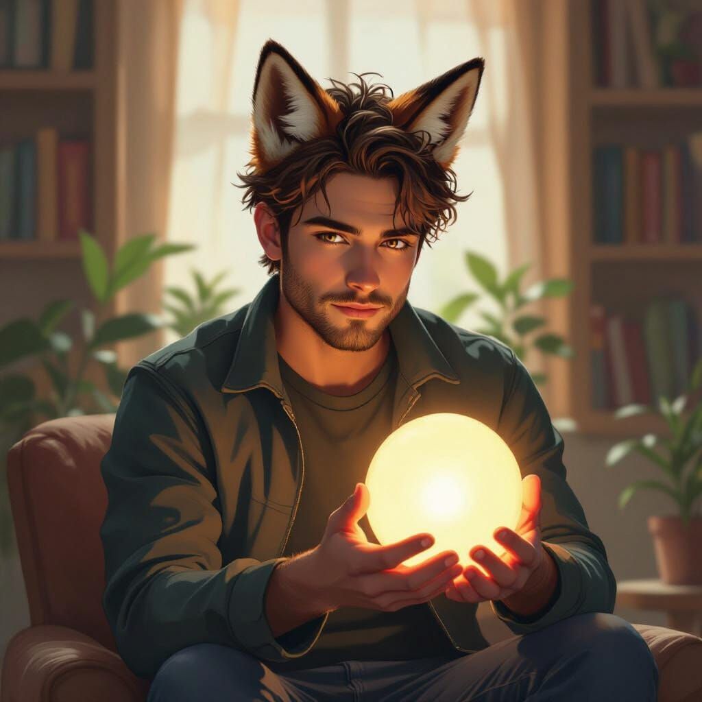 Fox-Eared Man with Orb: Digital Painting
