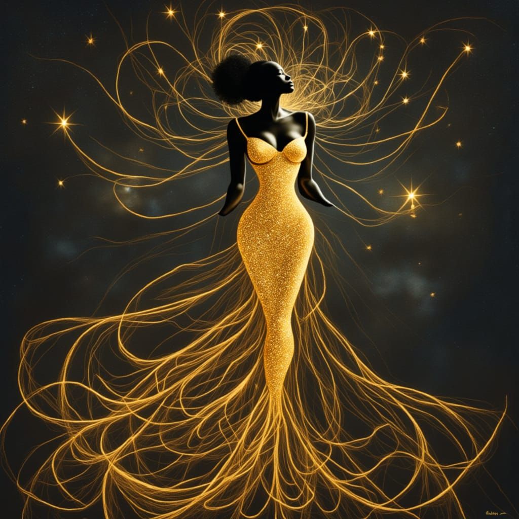 Starborn Oracle Silhouette in Golden Nebula