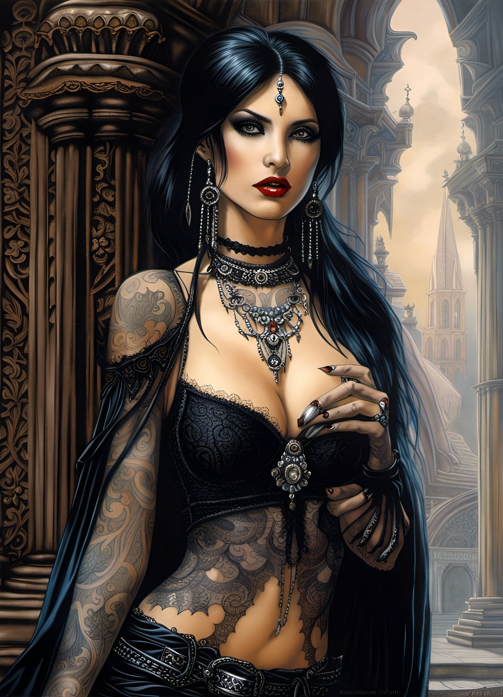 Gothic Vampiress in Lace: A Dark Fantasy Portrait