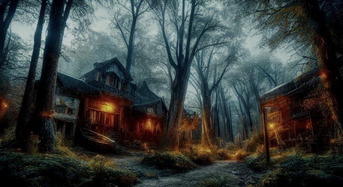 Ethereal Ghost Town in Cosmic Forest