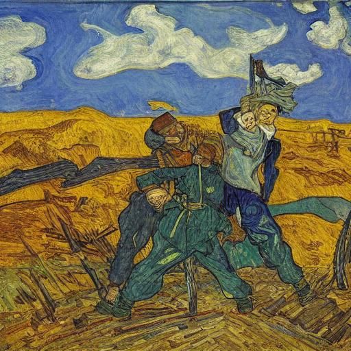 Wind Battle in Style of Schiele and Van Gogh