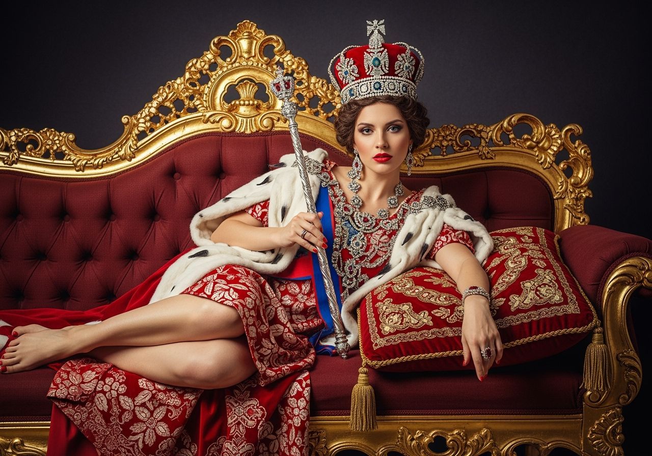 Tsarina Lounging on Throne in Style of High Fashion