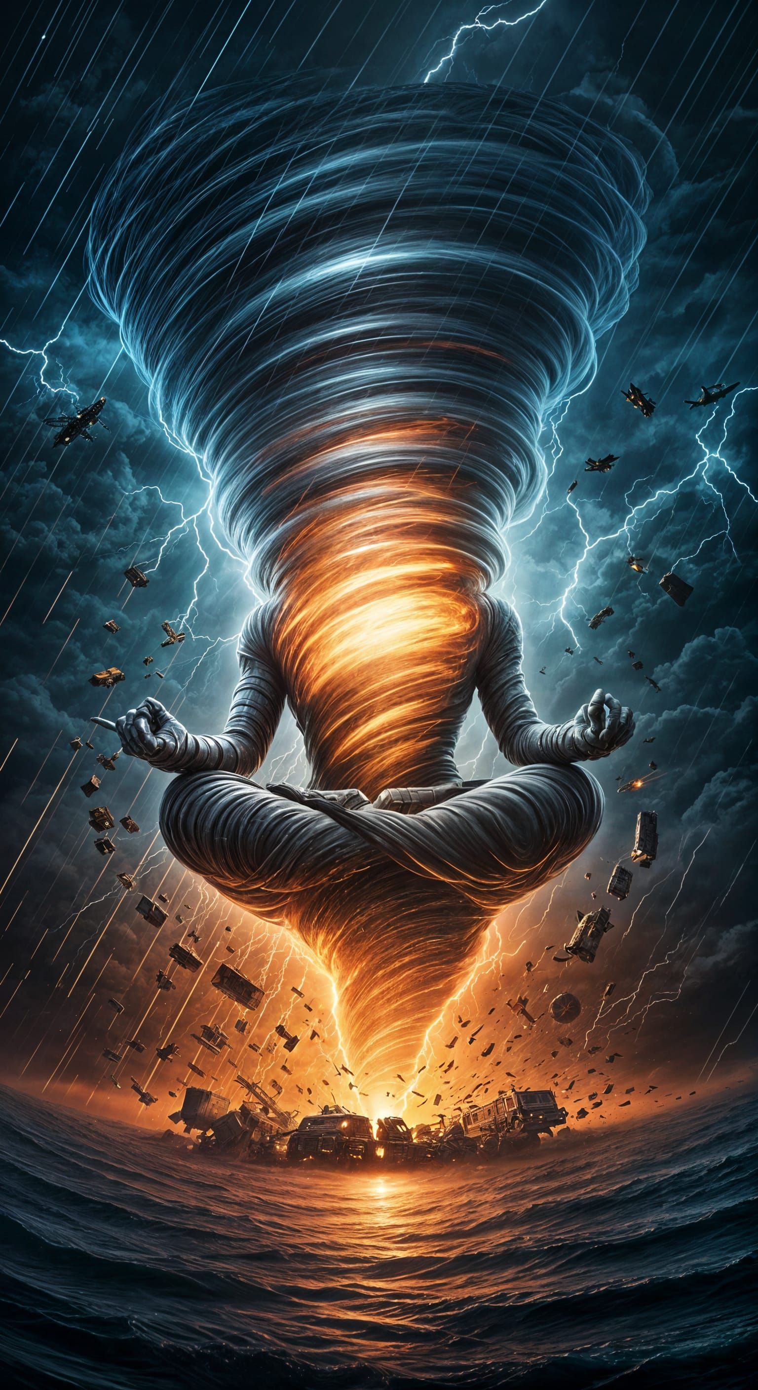 Meditative Tornado Amidst Stormy Chaos