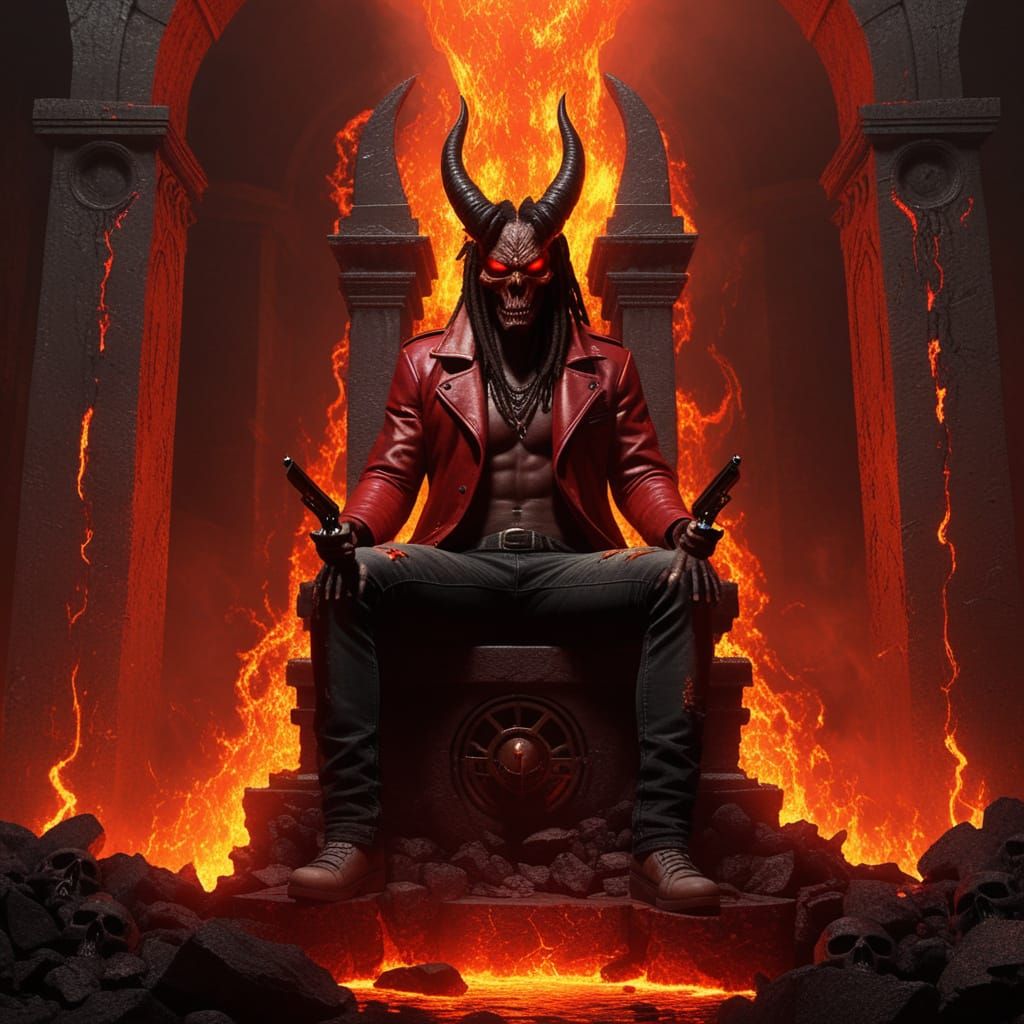 Infernal Demon with Obsidian Mask in Digital Painting Style