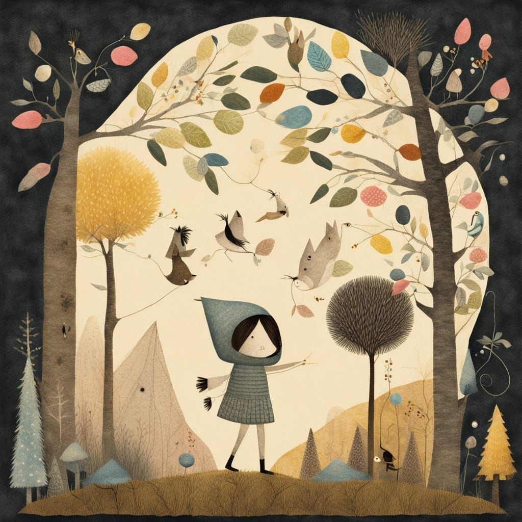 Playful Wanderer in Embroidered Fantasy Style