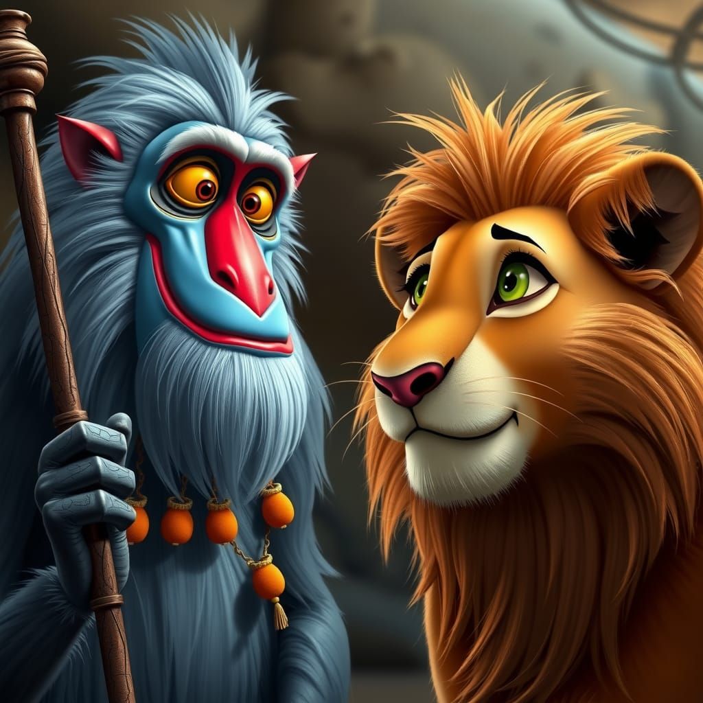 Hyper-Realistic Lion King Scene: Rafiki and Simba