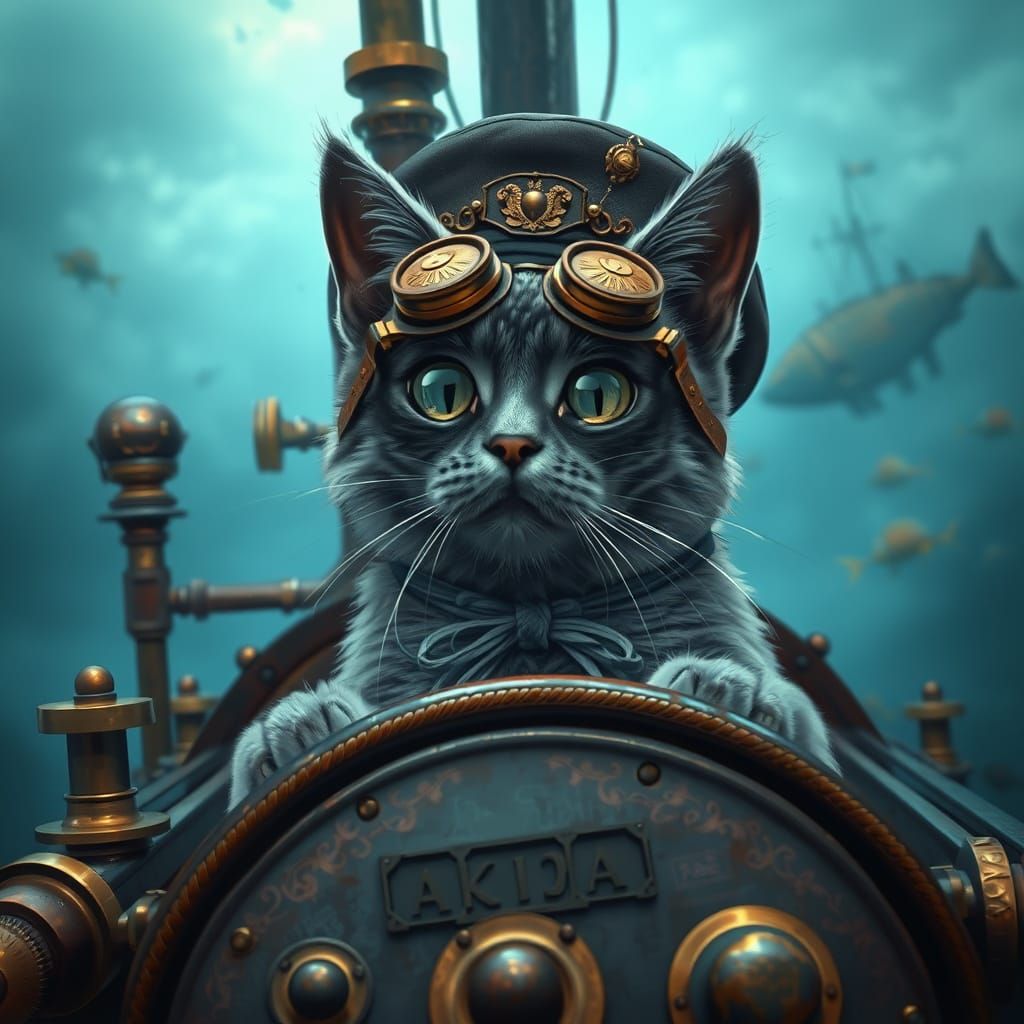 Grey Cat Submarine Captain in Victorian-Era Fantasy Adventur...