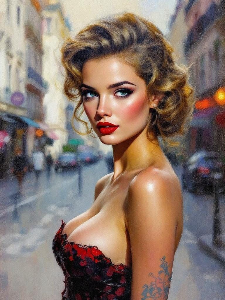 Paris Street Scene in Encrustique Impressionist Style