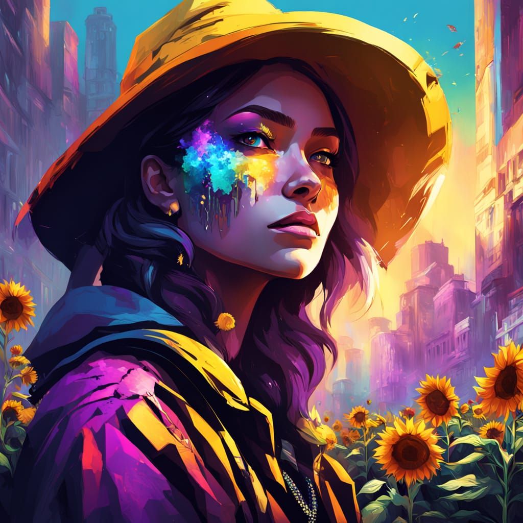 Vibrant Sunset Graffiti in Sunflower Garden