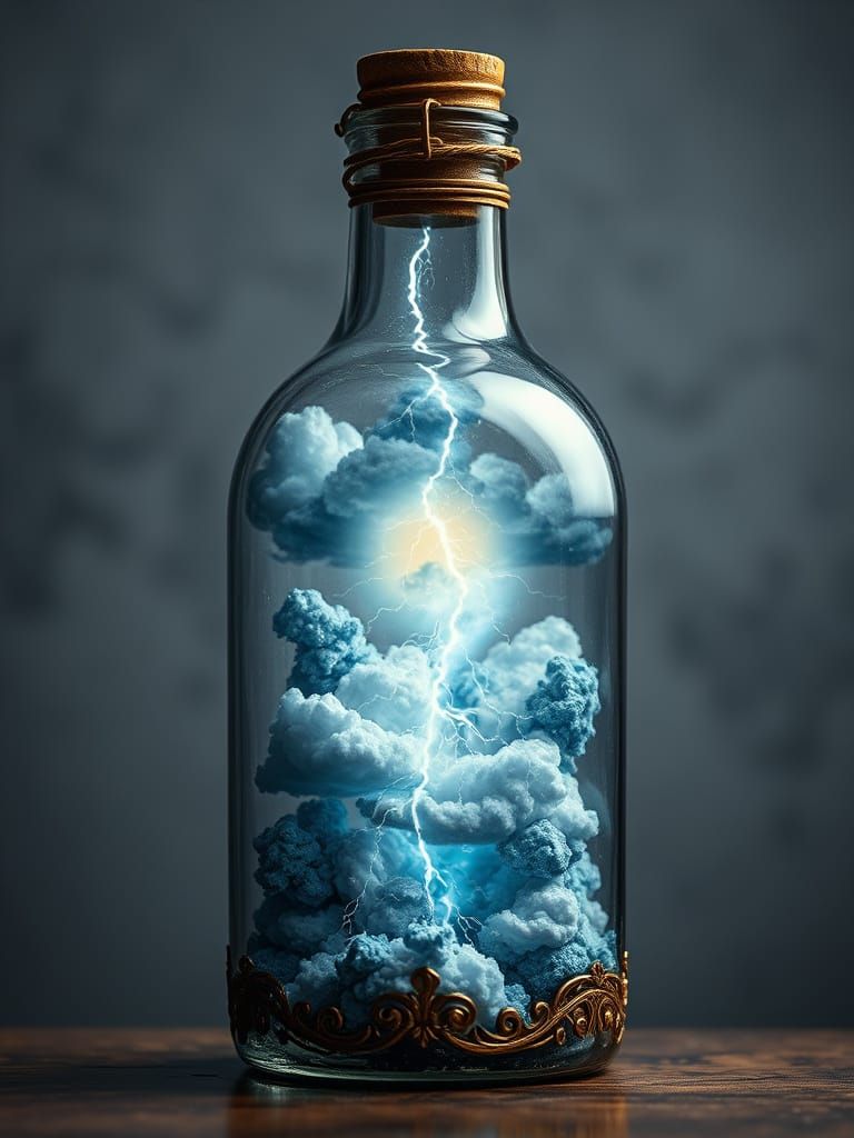 Ornate Bottle with Trapped Thunderstorm