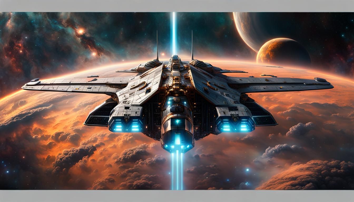 Symmetrical Starship Emerges from Nebula Storm Cloud