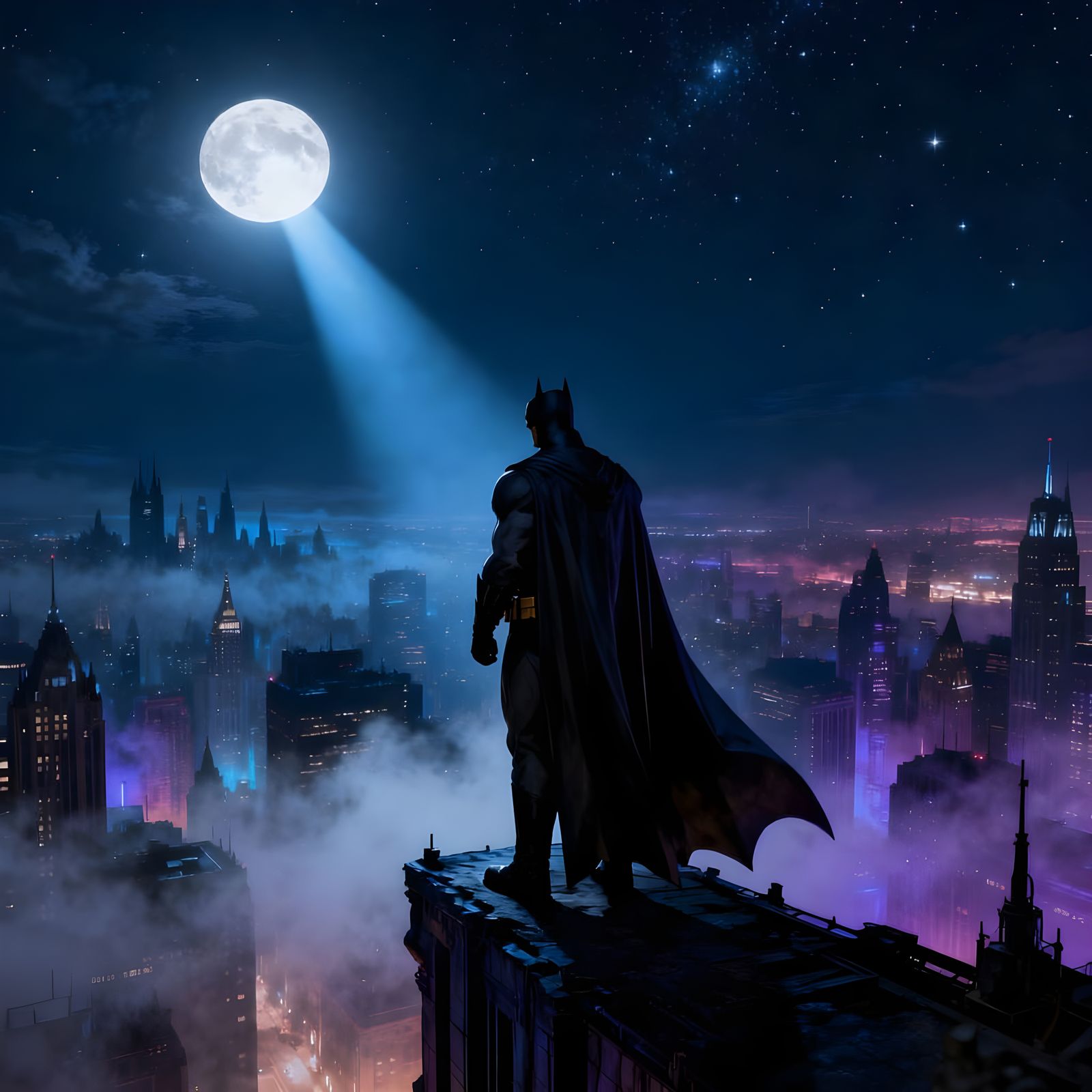 Batman Vigilantly Watches Over Gotham in Cinematic Style