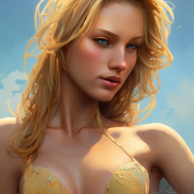 Blonde Woman Portrait in Hyperdetailed Digital Art Style