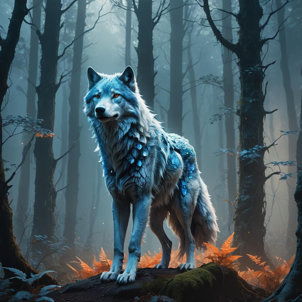 Iridescent Wolf in Misty Forest Concept Art