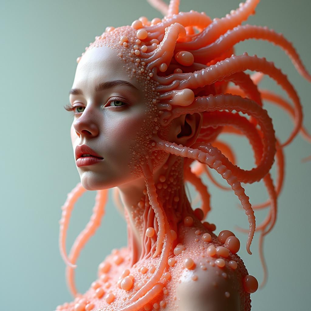 Gorgeous Woman with Tentacles and Fleshy Growths