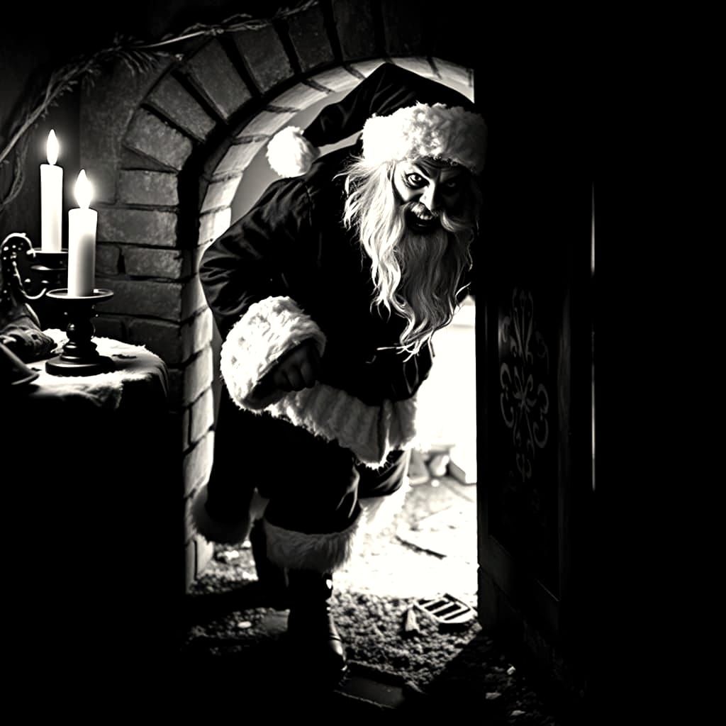 Santa Vampire Emerges: Black and White Horror