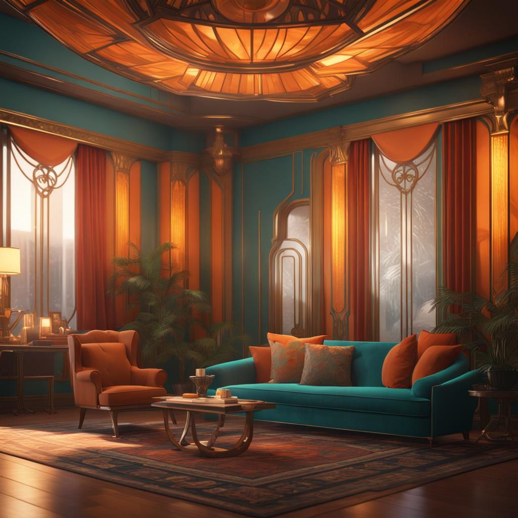 Art Deco Living Room with Dynamic Lighting