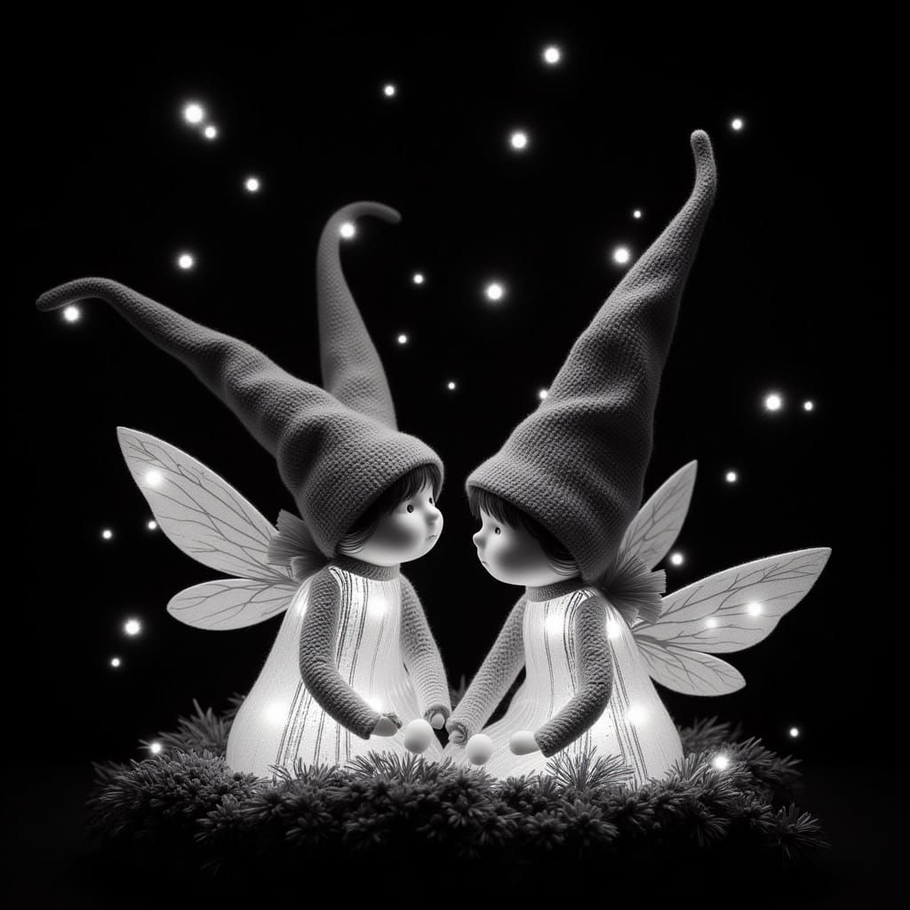 Festive Christmas Elves in Black and White