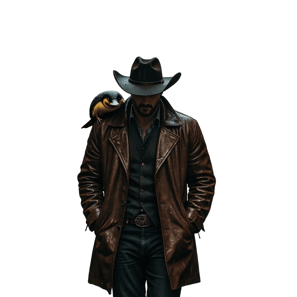 Man Walks in Rain with Platypus, Film Noir Style