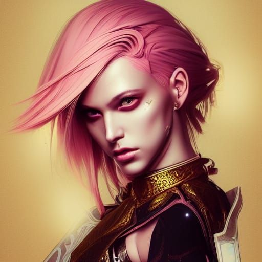 Cyberpunk Goddess with Pink Hair in Hyper-Detailed Illustrat...