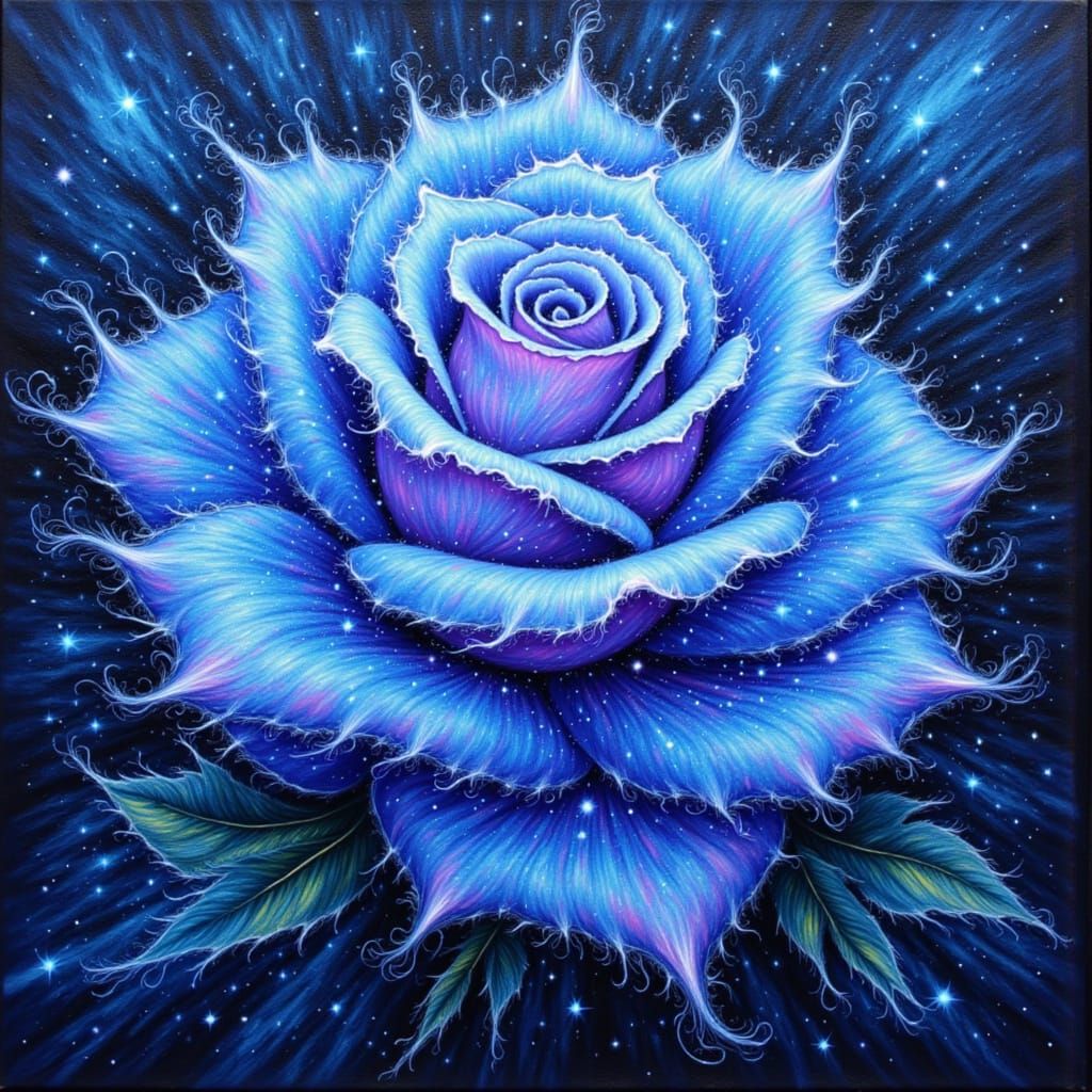 Blue Rose Sparkling: An Expressionist Oil Painting