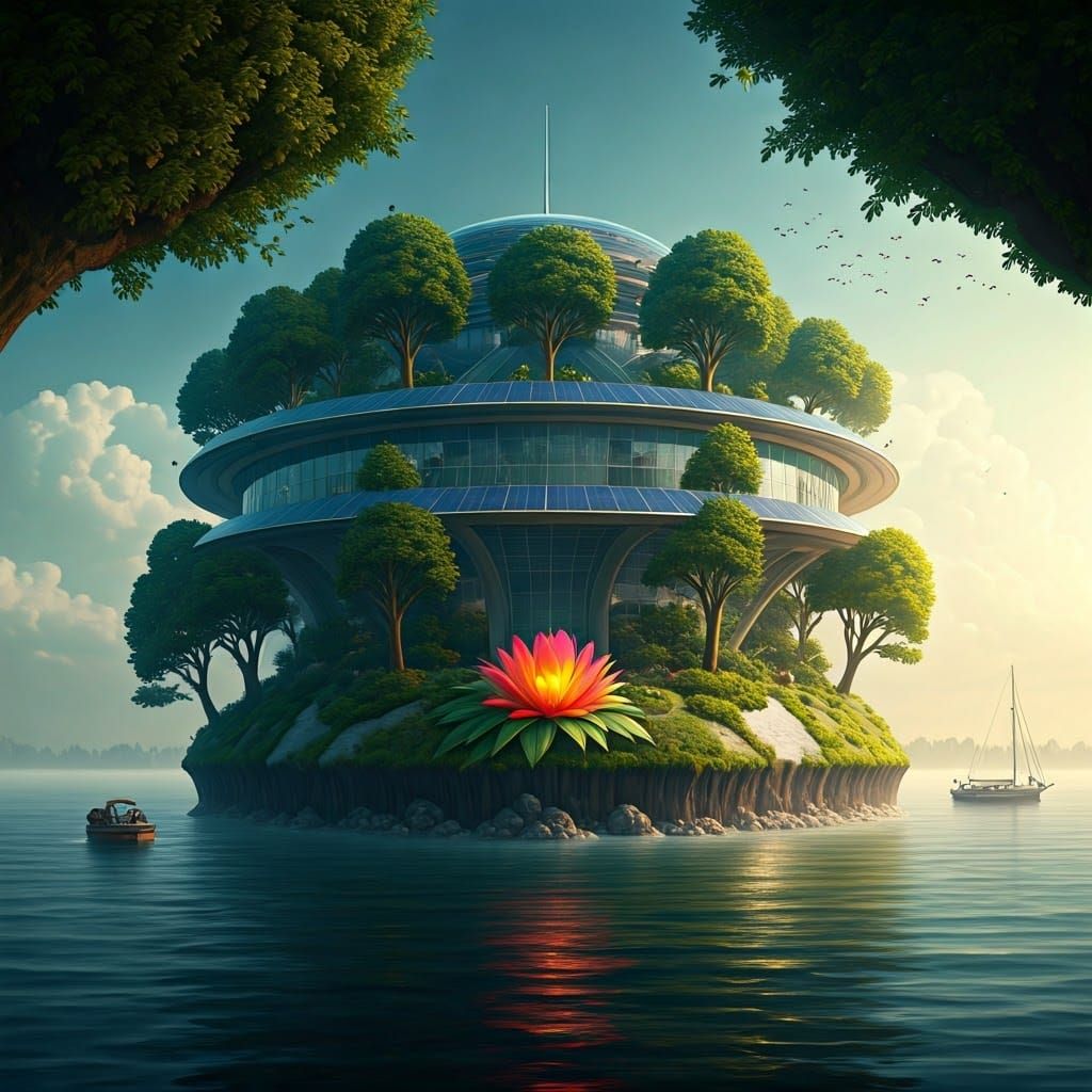 Eco-Futuristic Oasis Blooms Amidst the Skies