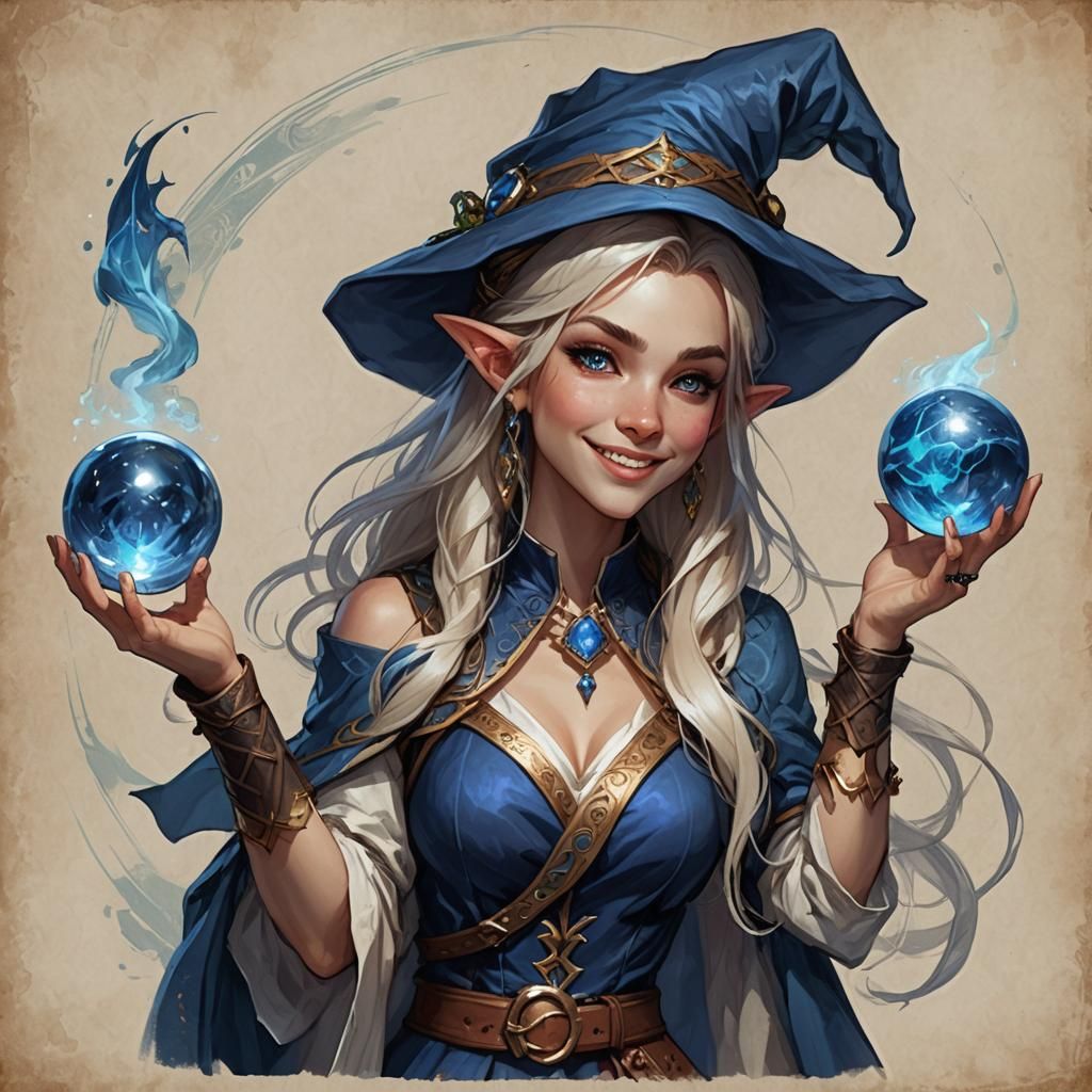 Enchanting Elf Mage with a Blue Energy Orb