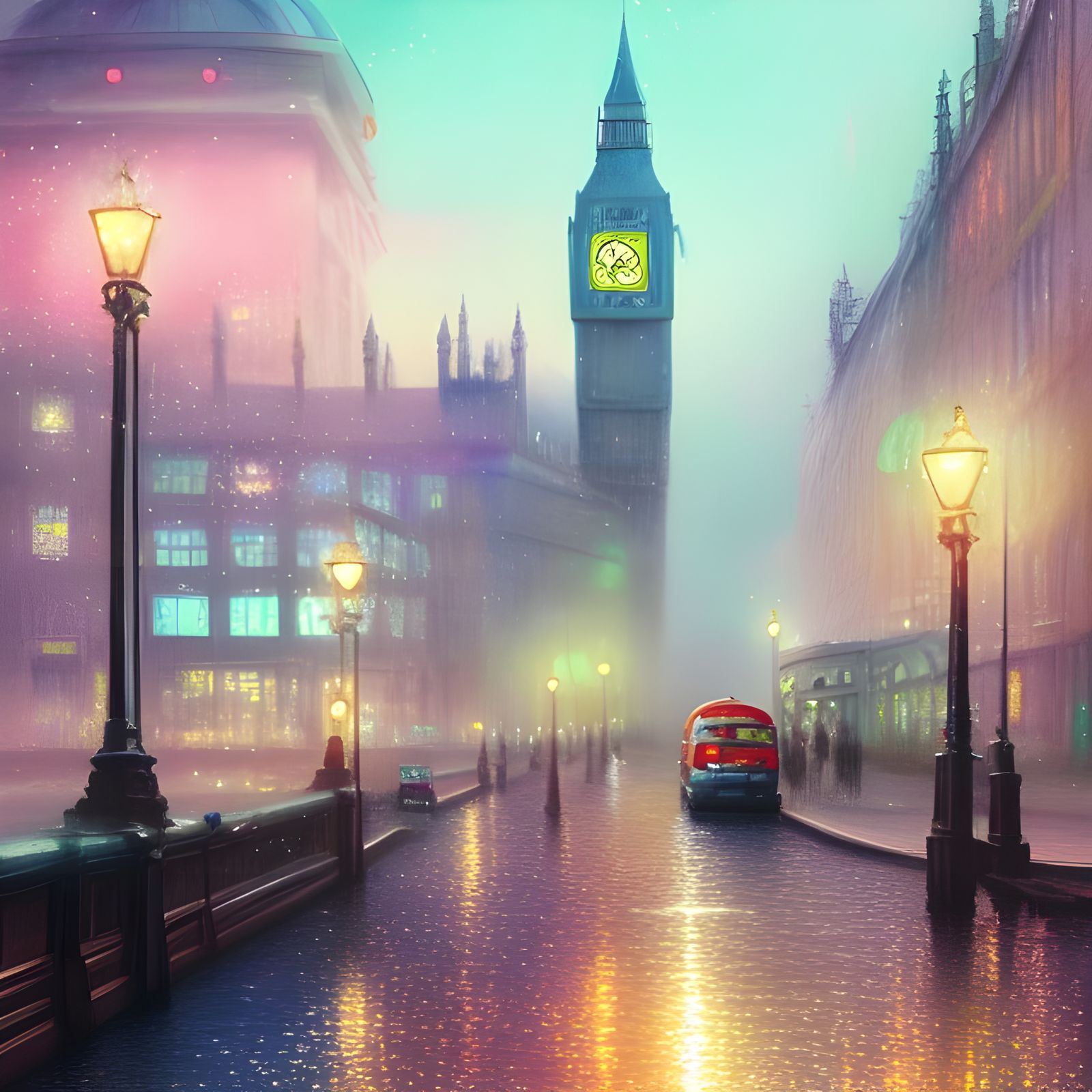 Dreamy London Illustration in Pastel Watercolors