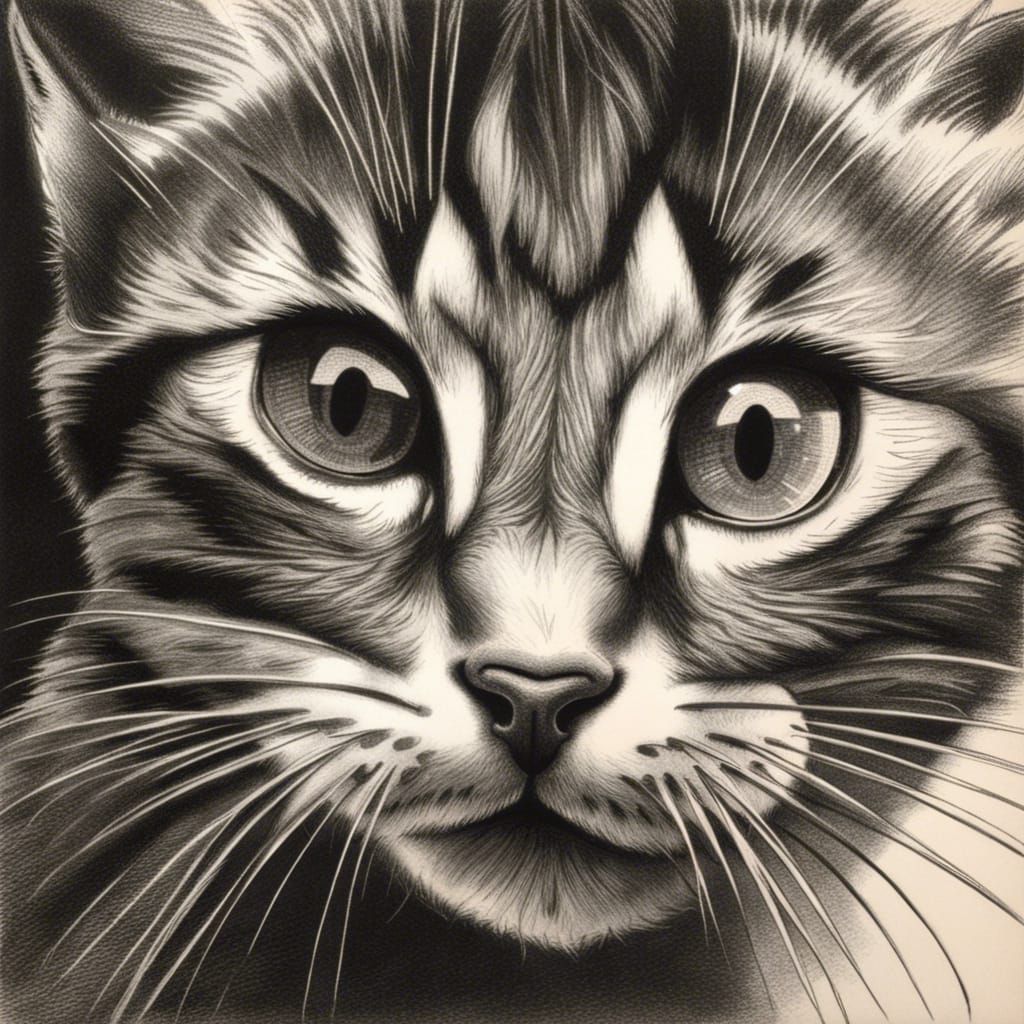 Hyperdetailed Charcoal Drawing of a Kitten