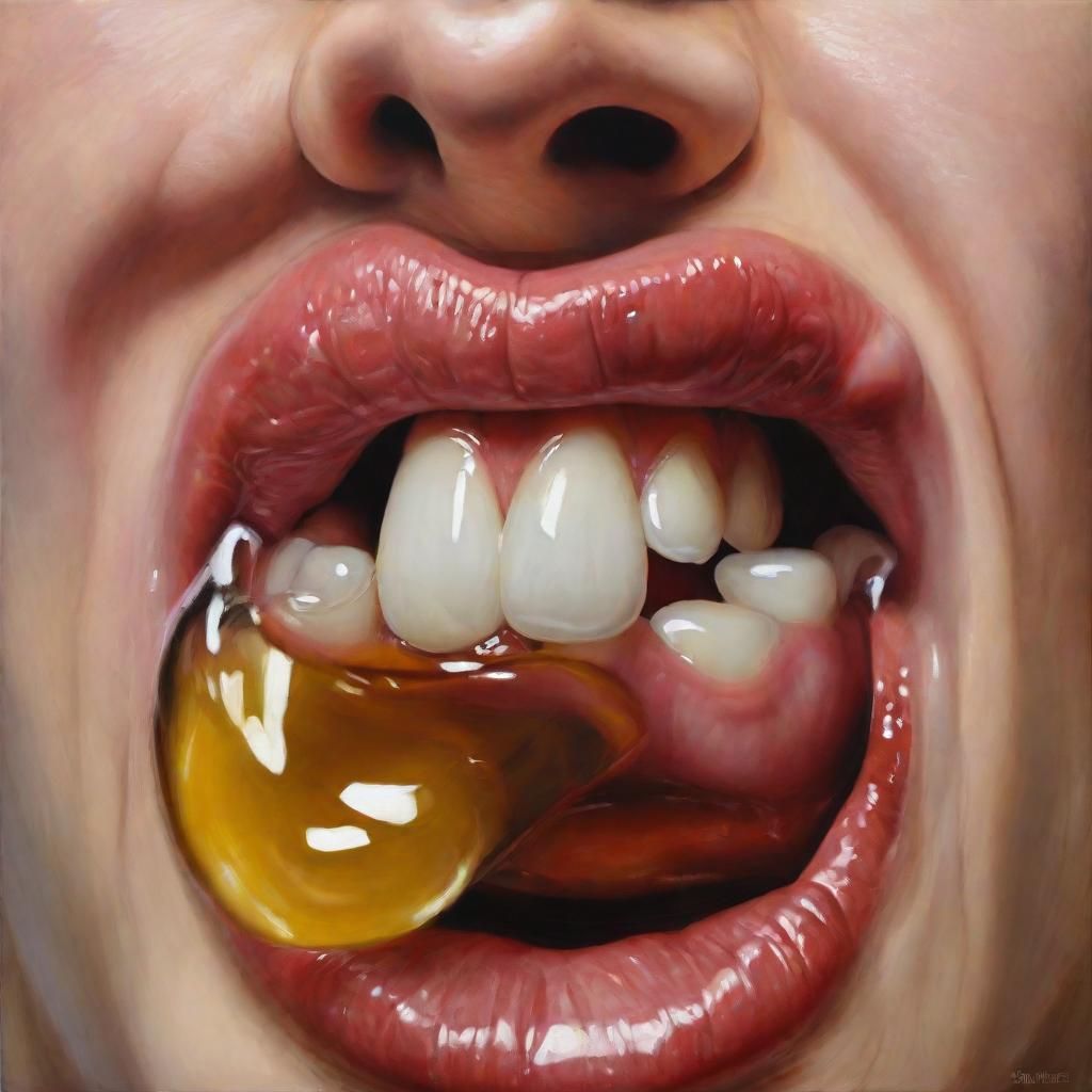 Hyperrealistic Painting of Performative Saliva Swallowing