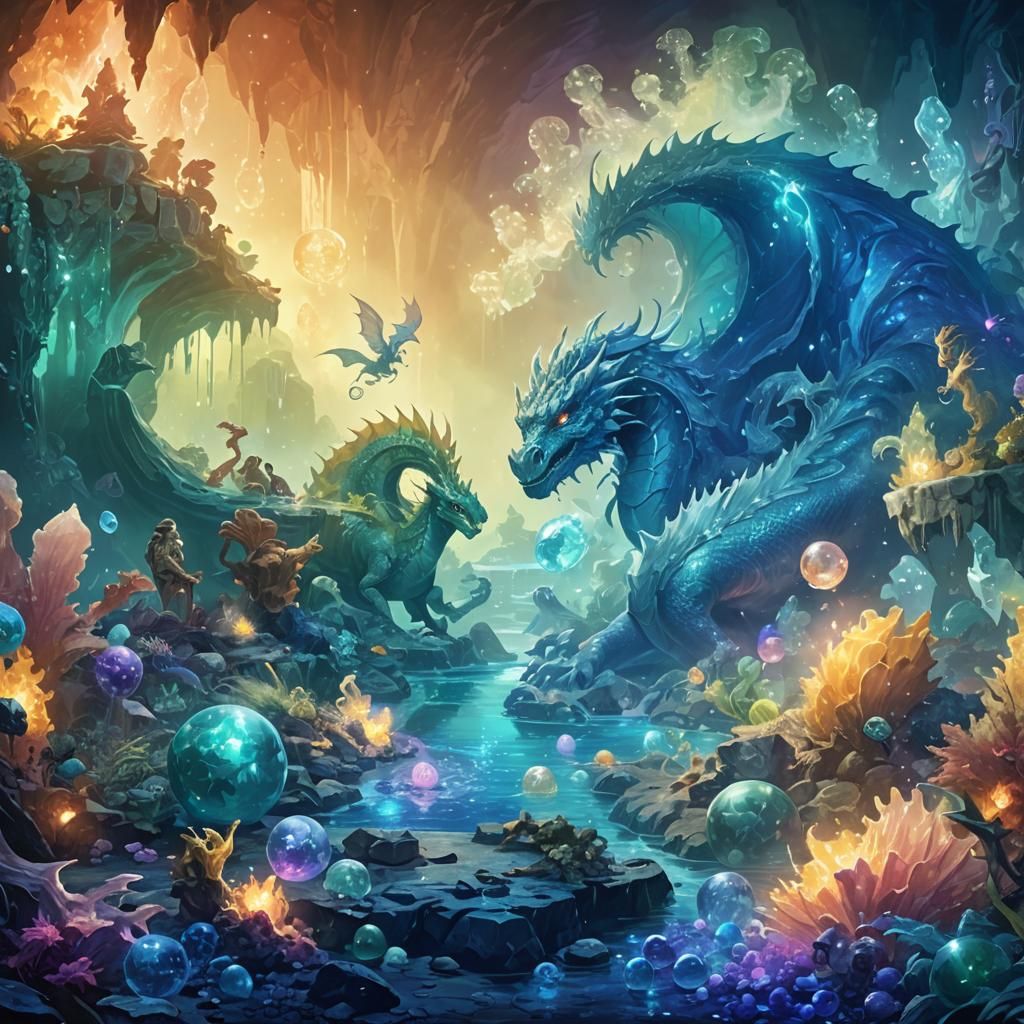 Crystal Cavern Treasure Hoard with Dragon and Chimera