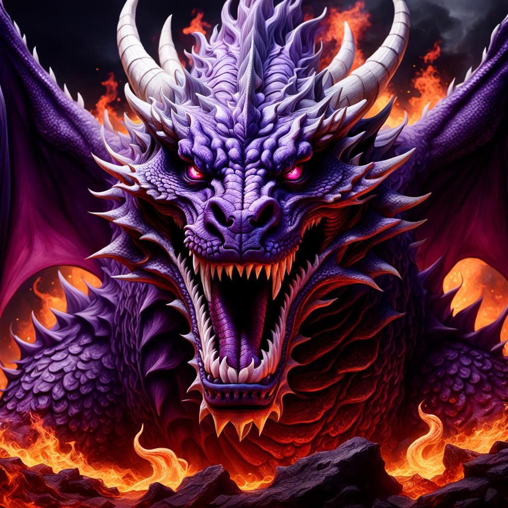 Purple Dragon in Hell: Hyperrealistic Digital Portrait
