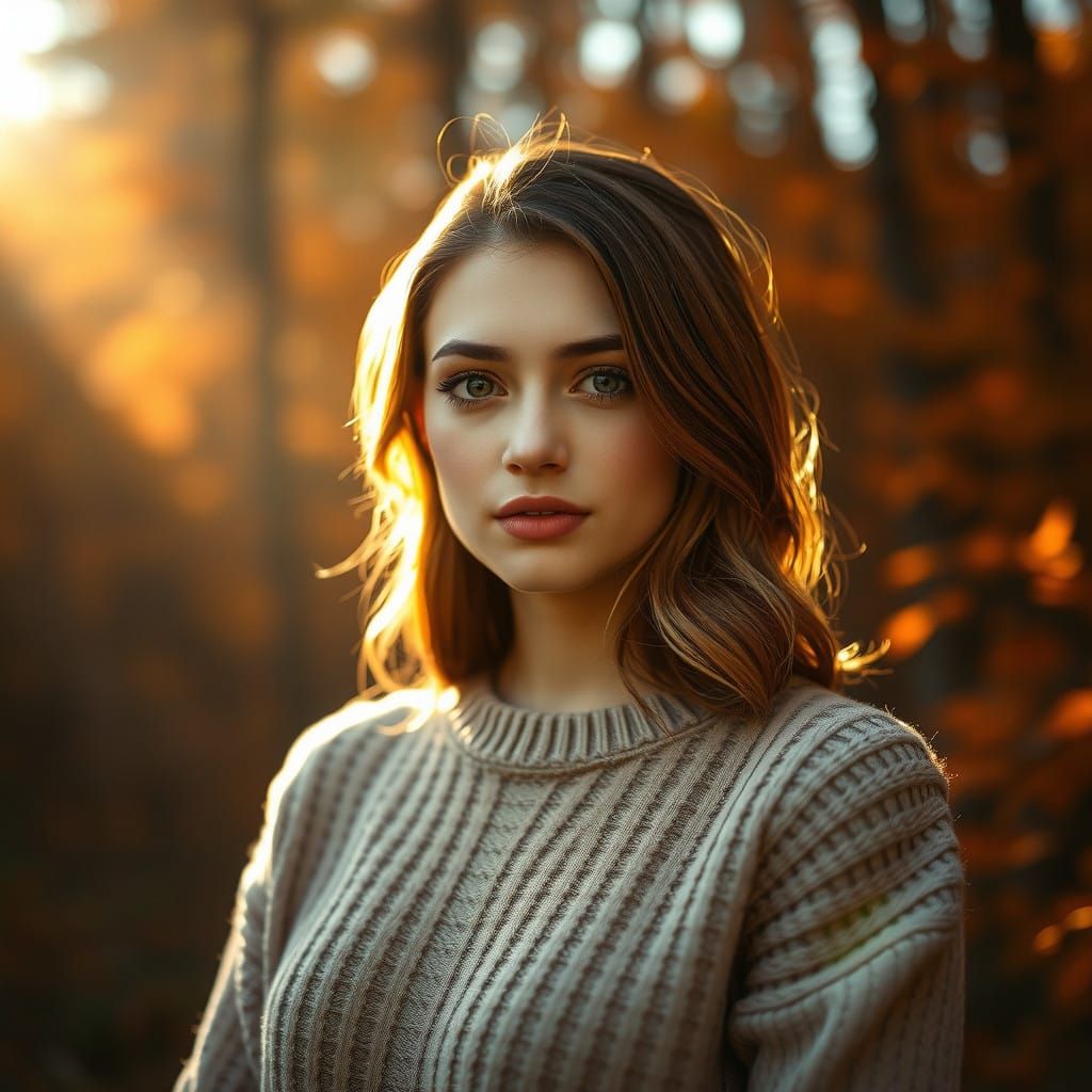 Golden Afternoon Portrait in Autumn Forest