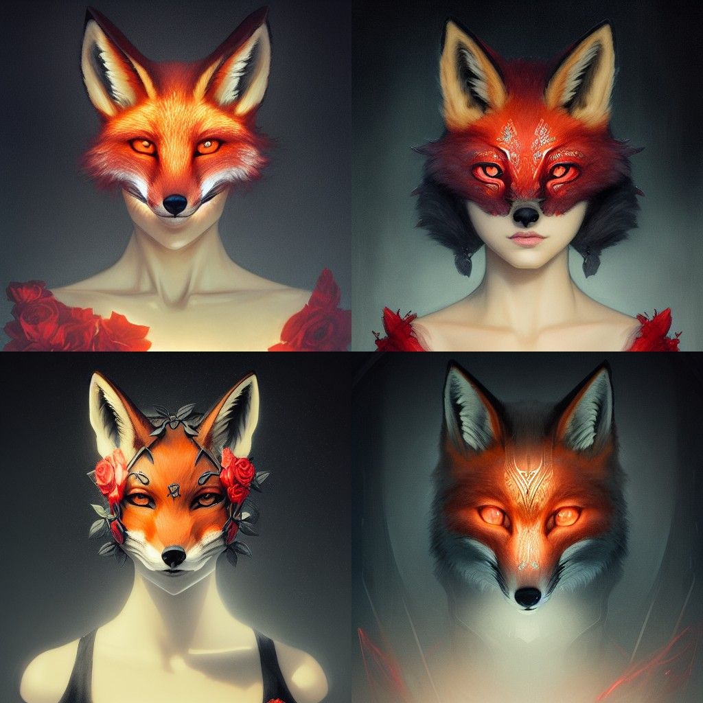 Fox with Roses and Breastplate: Hyper-Realistic 8K Photo