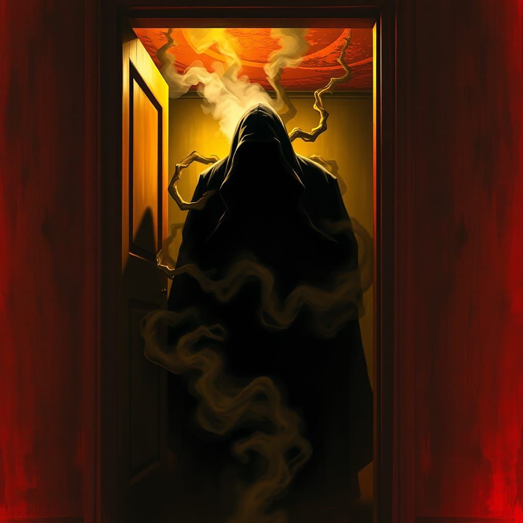 Shadowy Figure Lurking in Closet, Eerie Mist