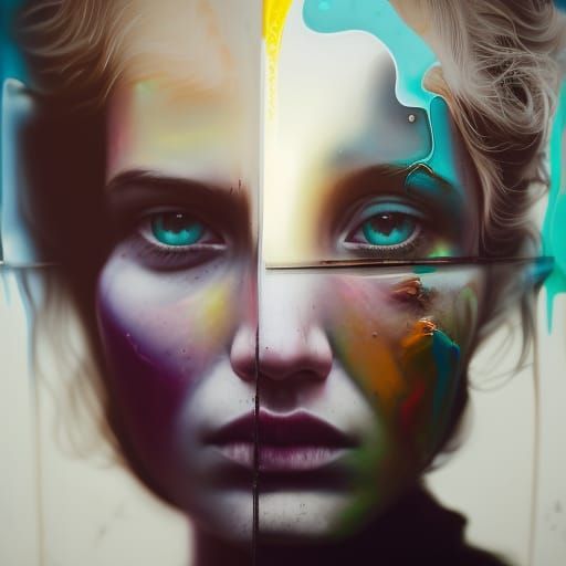 Colorful Polychromatic Portrait in Graffiti Art Style