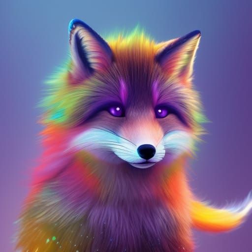 Rainbow Two-Tailed Fox: Detailed Fantasy Art