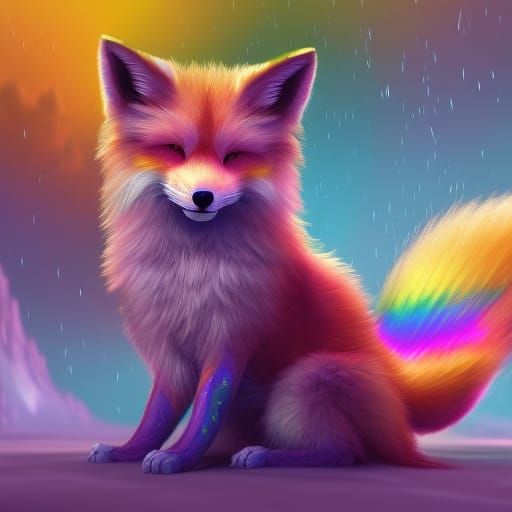 Rainbow Two-Tailed Fox in Detailed Digital Painting