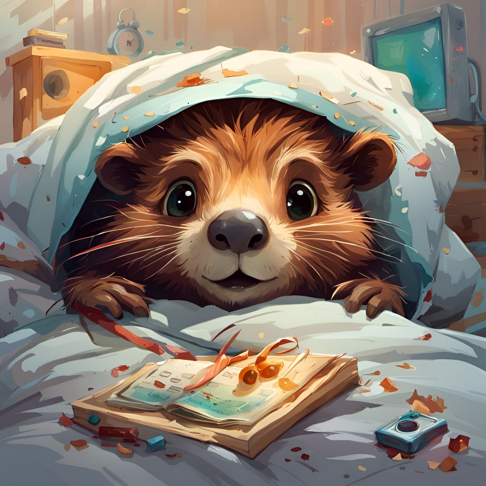 Sad Beaver Portrait in Pixar Style