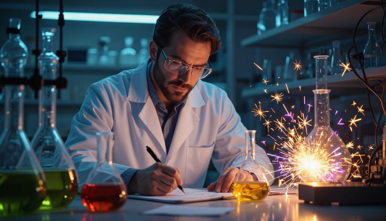 Scientist in Lab With Electrical Sparks