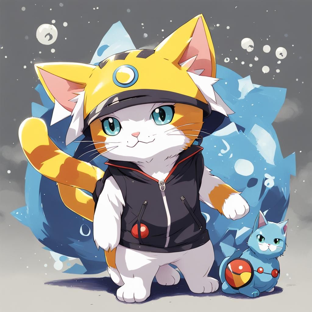 Cat in Pokemon Costume: Anime-Style Digital Art