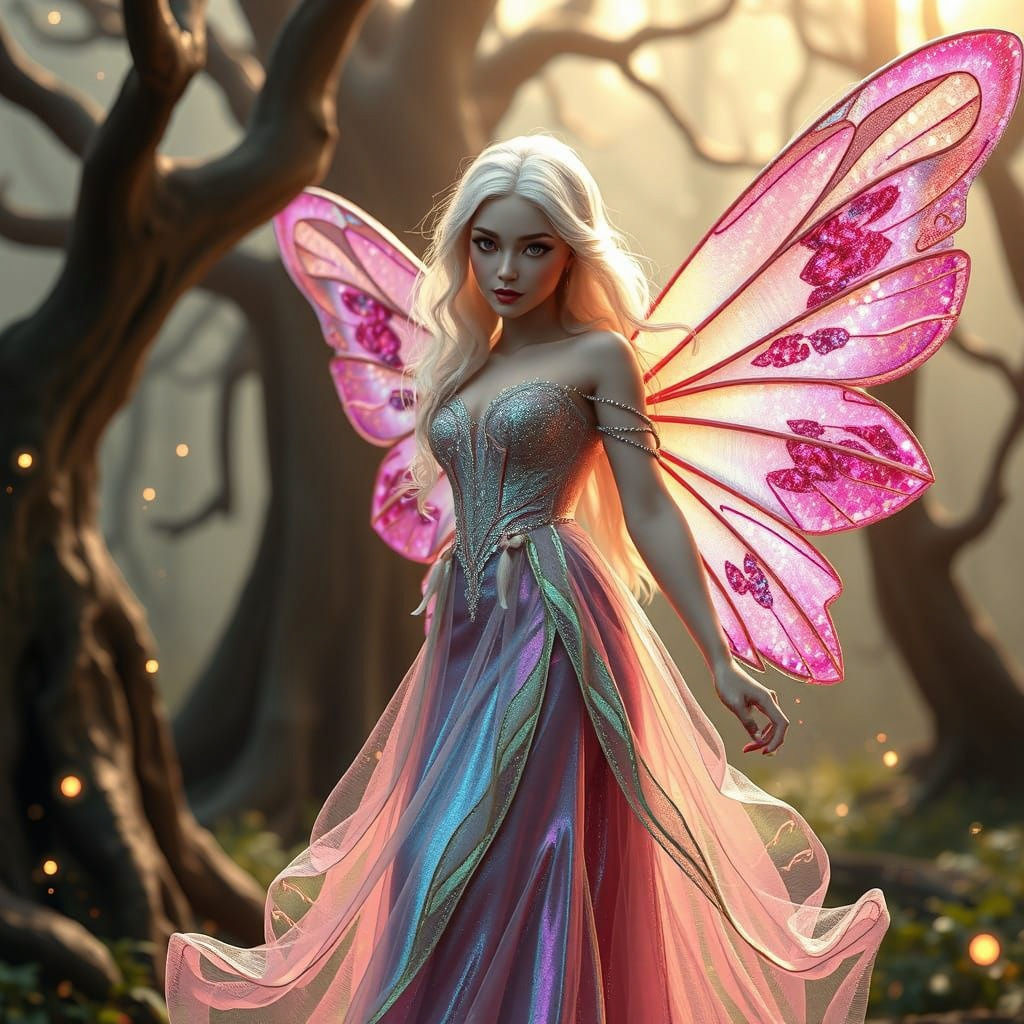 Enchanted Fairy in Vibrant Evening Gown
