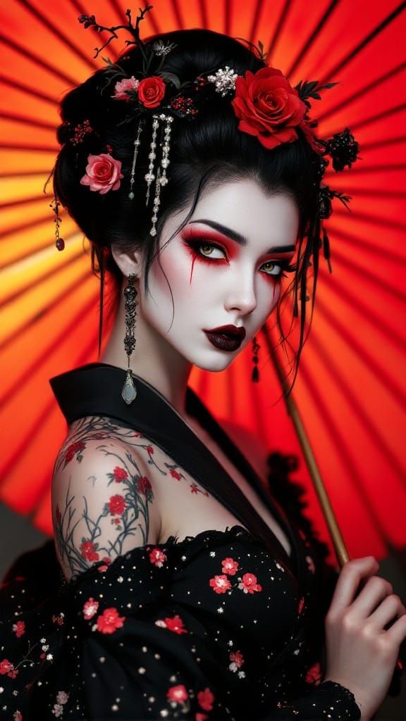 Gothic Geisha in Crimson Beauty