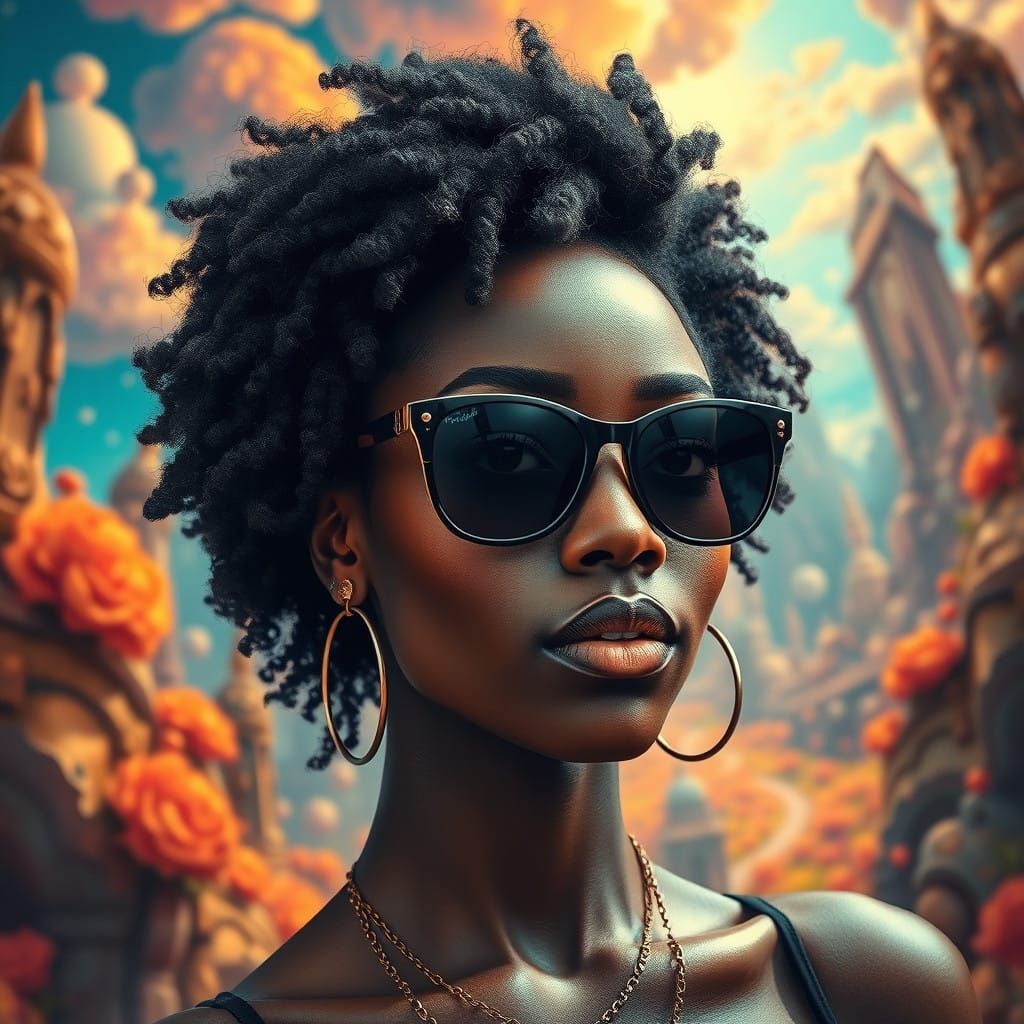Afro Goddess in Vibrant Dreamworld