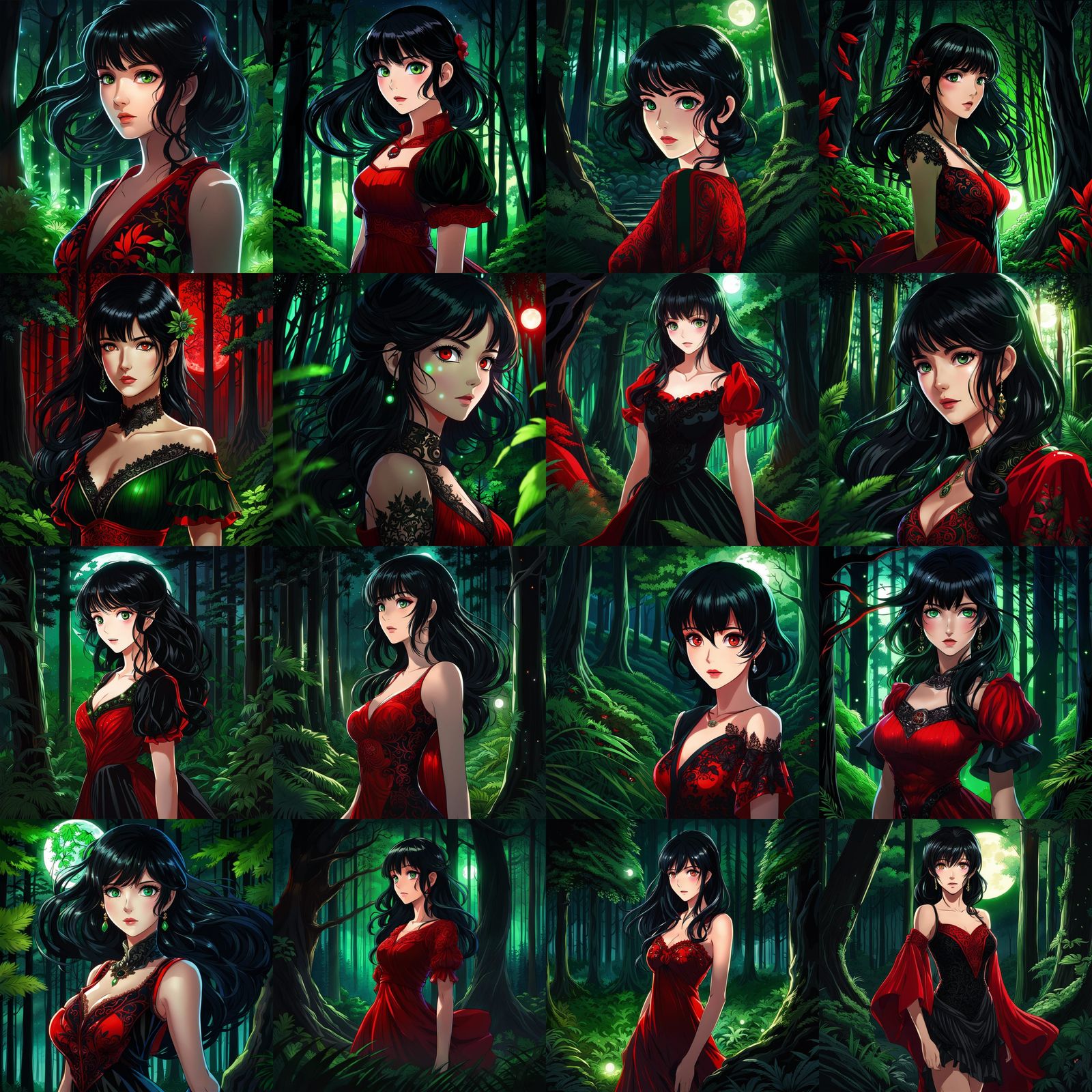 Anime Woman in Forest Moonlight