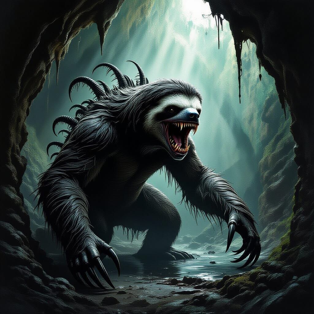 Xenomorph Sloth in Dark Engraving Style